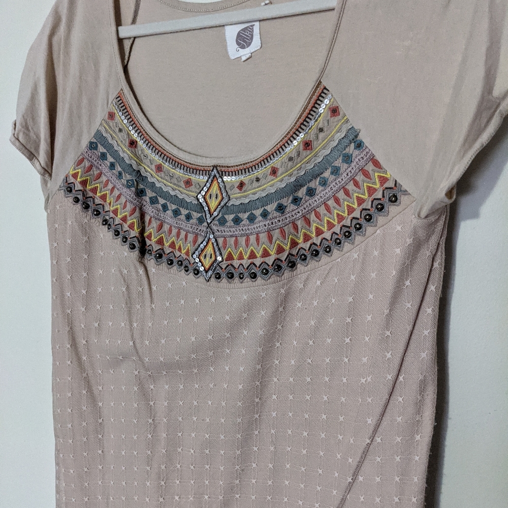 Lilka by Anthropologie cream geometric blouse